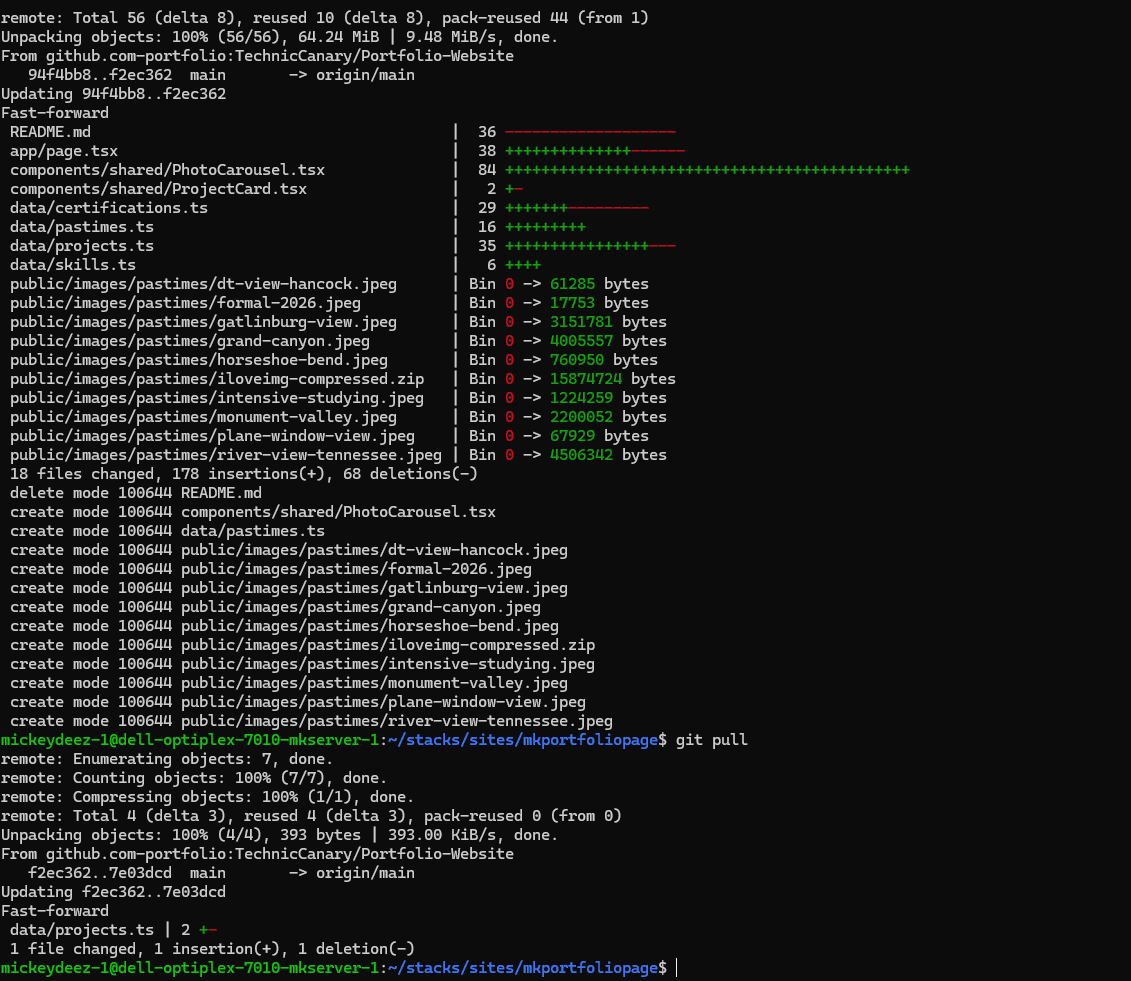 Deploying an update to the homelab via git pull