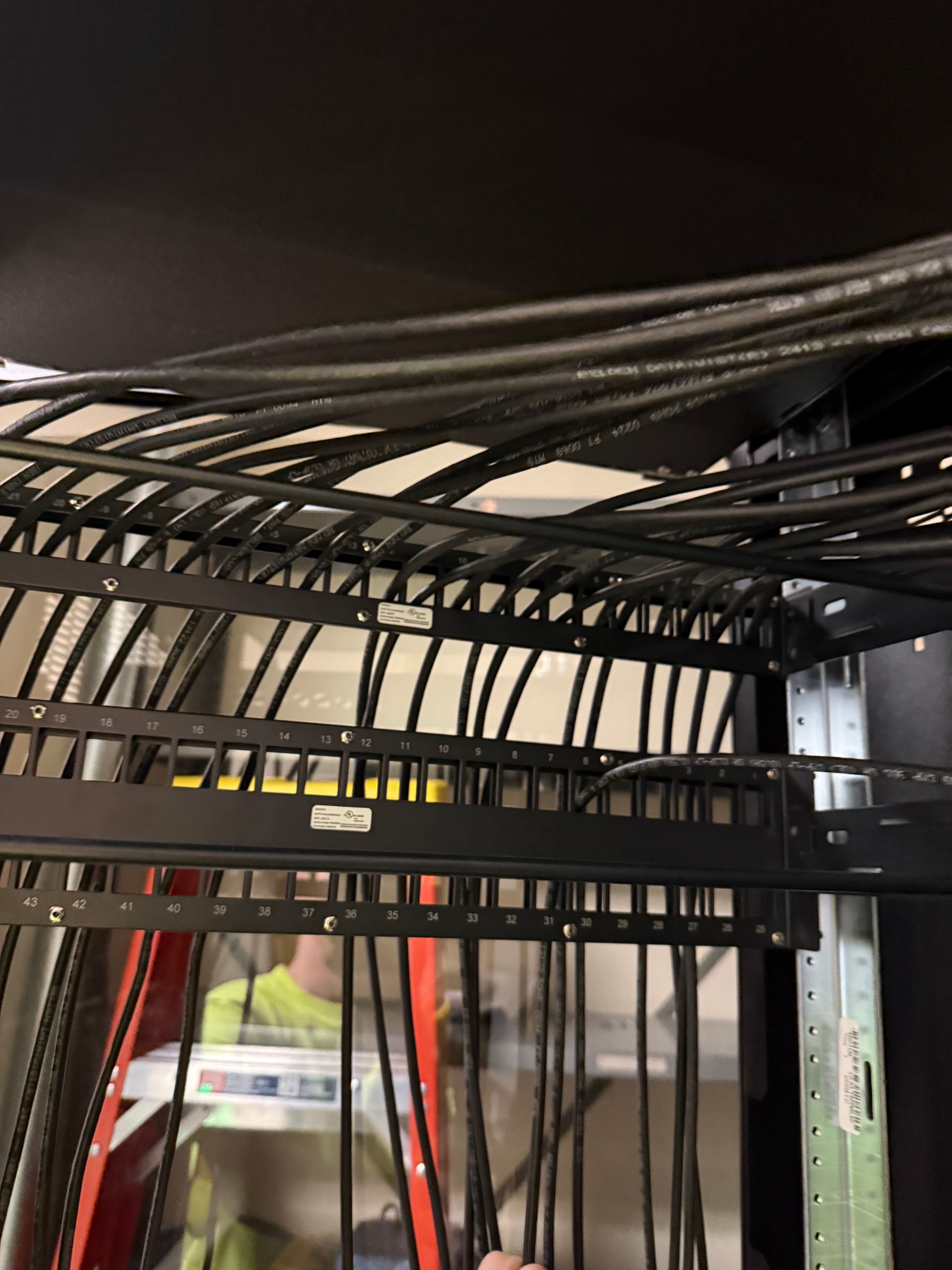 Sorting the Cat6 cables into their assigned racks.